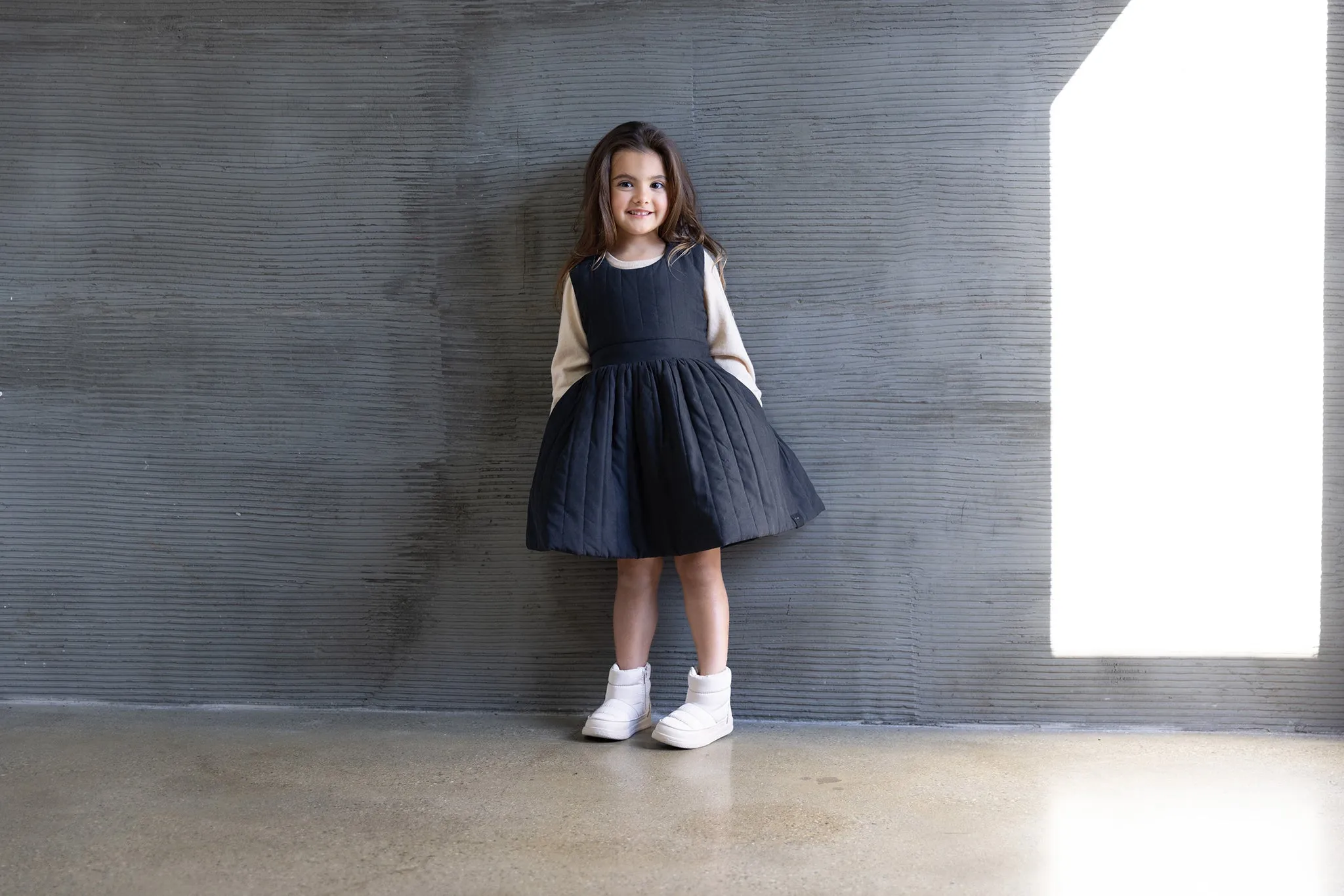 Girls Quilted Poplin Pinafore Dress - Black