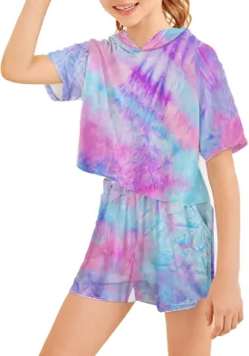 Girls Tie Dye Clothes Outfits Set Jogger Suits Sweatsuits Tracksuits Sweatshirts Hoodies Shorts Sets