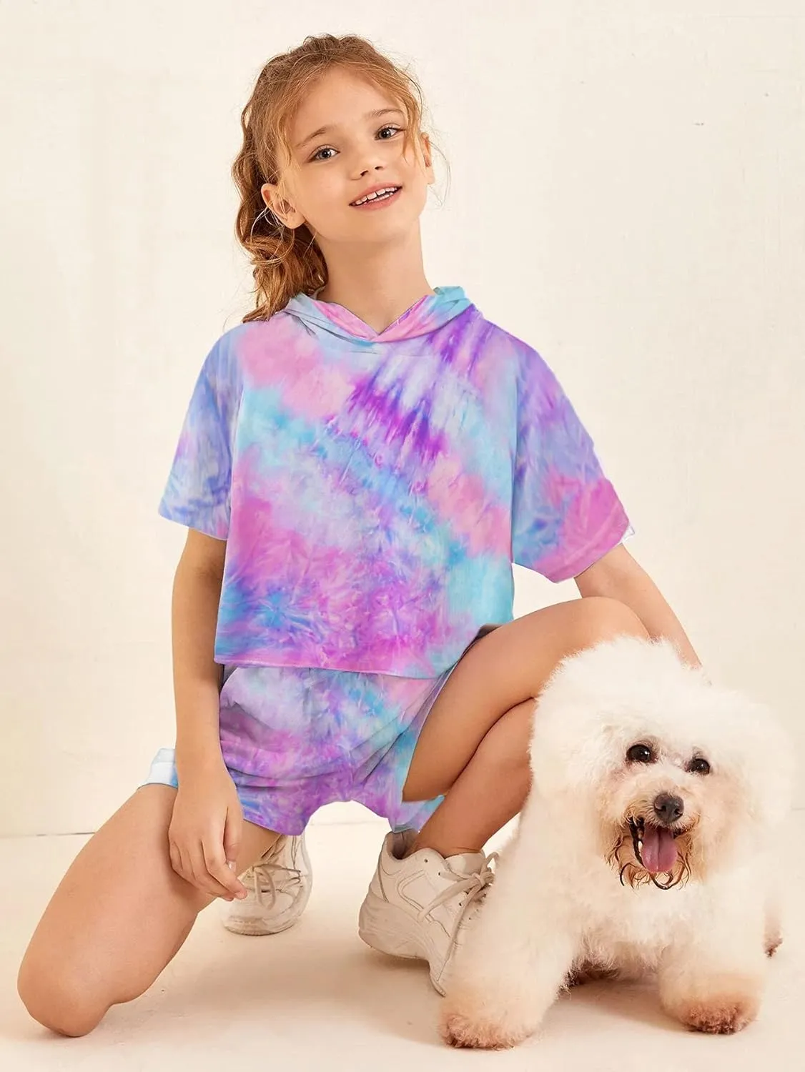 Girls Tie Dye Clothes Outfits Set Jogger Suits Sweatsuits Tracksuits Sweatshirts Hoodies Shorts Sets