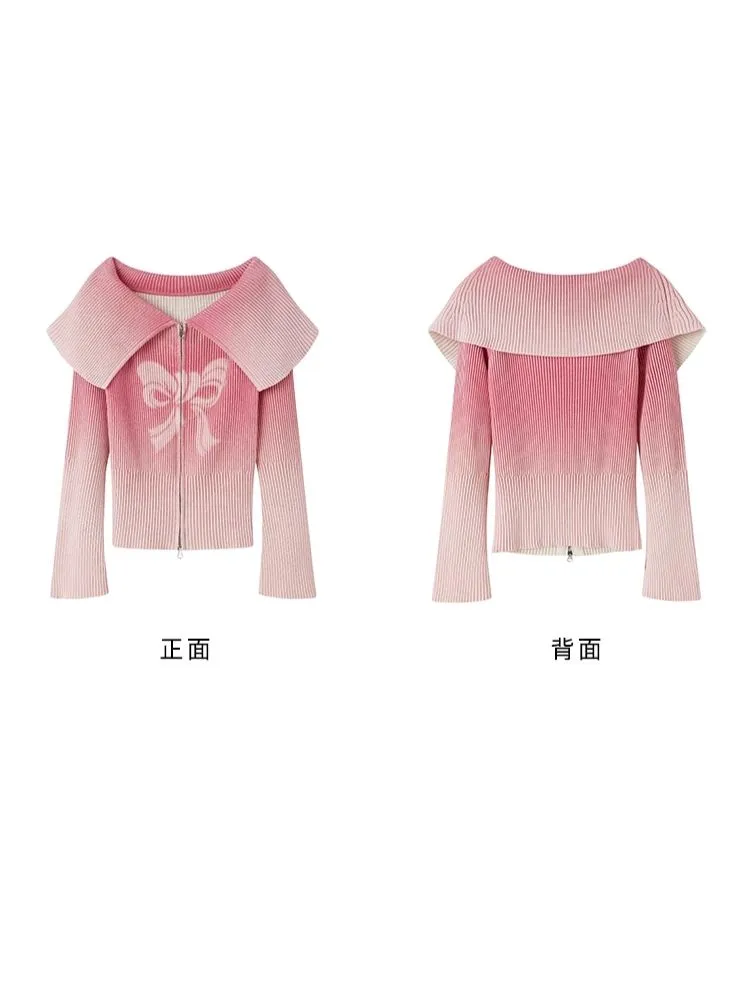 Gradient print zipper sweater cardigan【s0000003958】