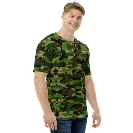 Green Camo Print Men's T-shirt, Green Brown Camouflaged Military Army Print Premium Shirts-Made in USA/EU