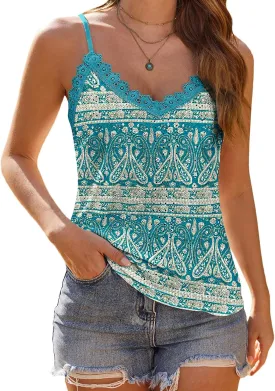 HOTOUCH Camisole for Women V Neck Spaghetti Strap Tank Tops Sleeveless Blouses Loose Fit