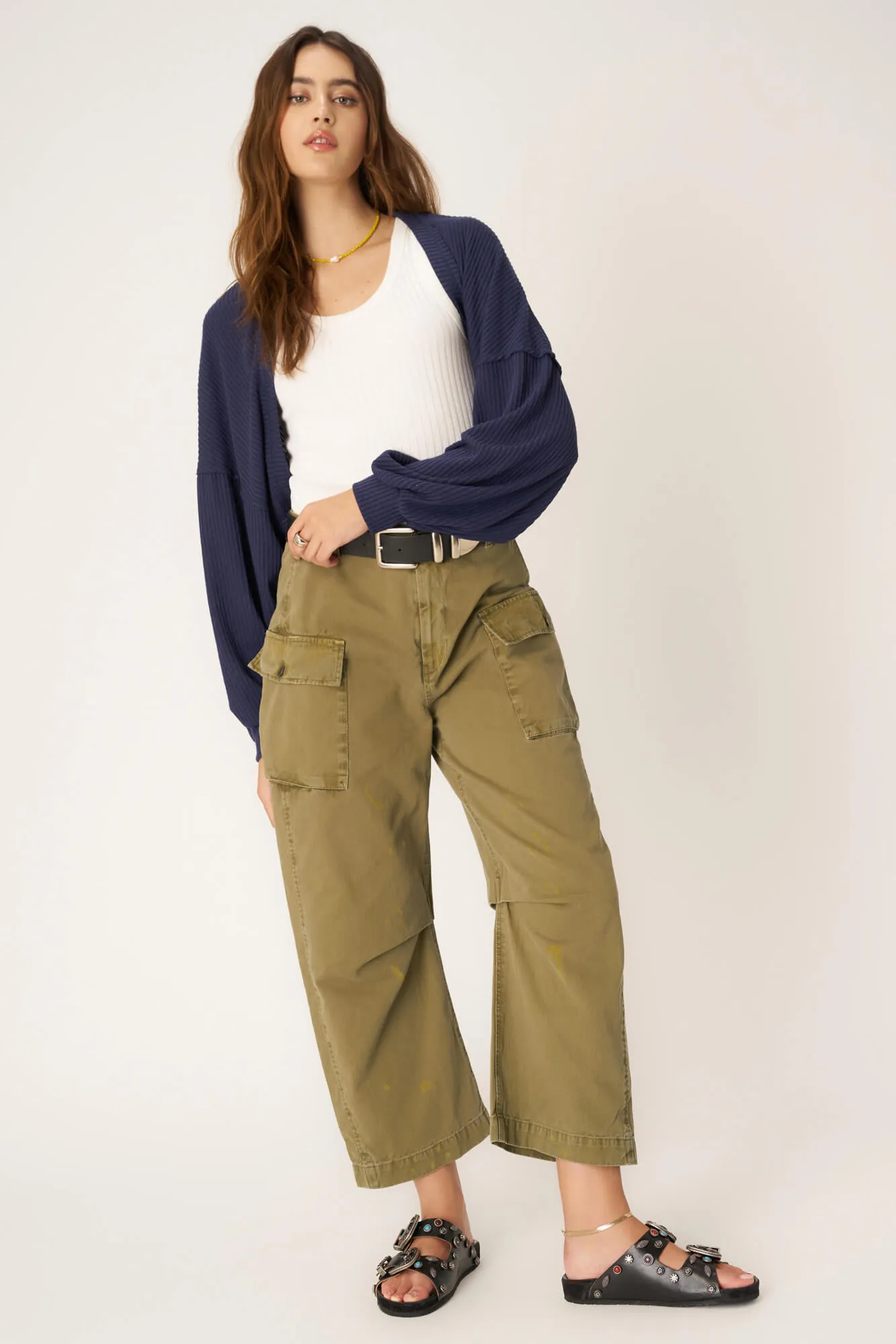 Ivy Slouchy Sweater Rib Shrug - Navy Bliss