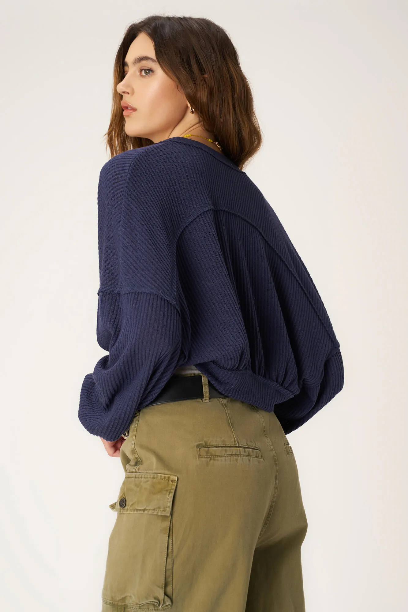 Ivy Slouchy Sweater Rib Shrug - Navy Bliss