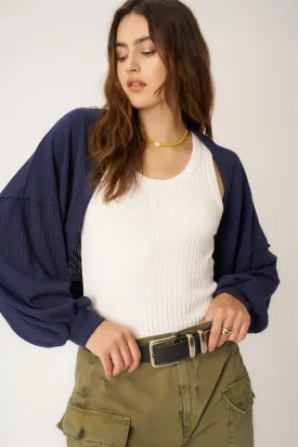 Ivy Slouchy Sweater Rib Shrug - Navy Bliss
