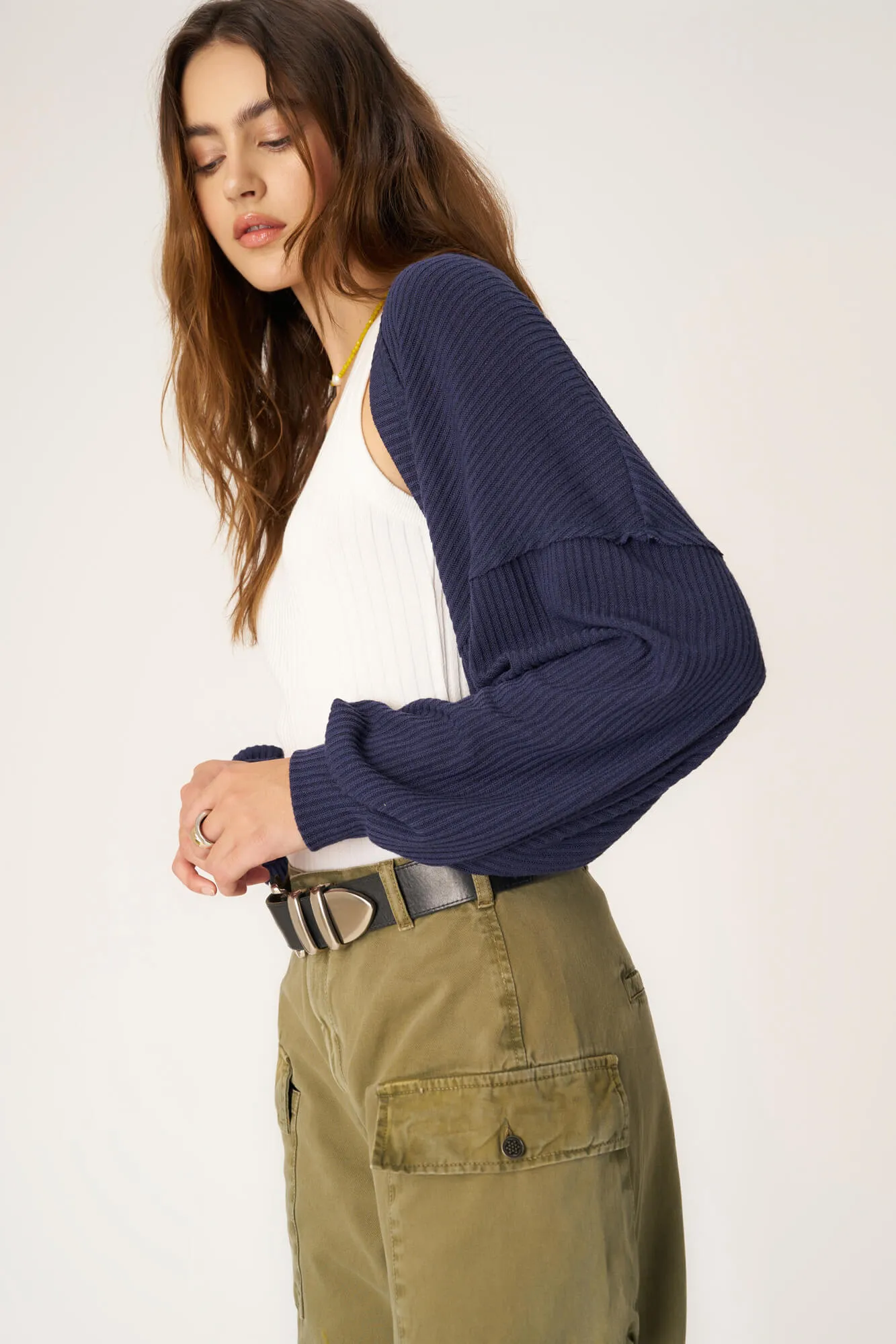 Ivy Slouchy Sweater Rib Shrug - Navy Bliss