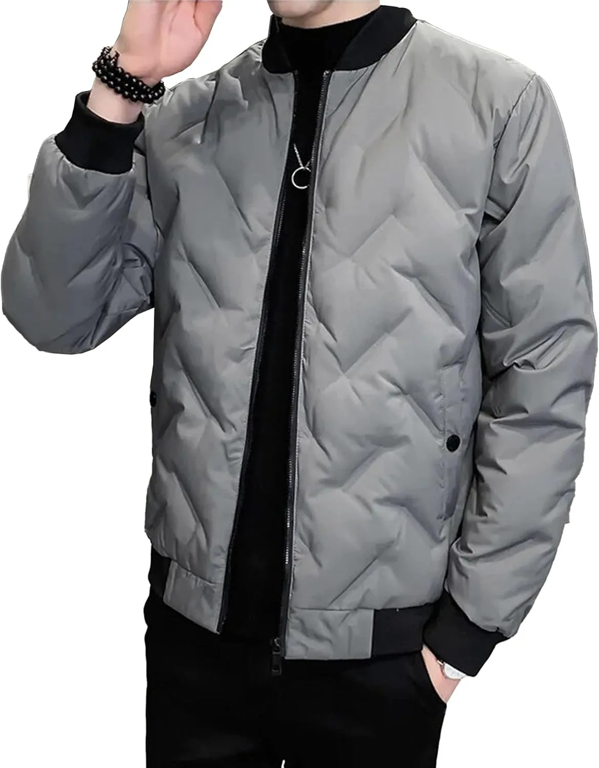 JEShifangjiusu Mens Flight Bomber Diamond Quilted Jacket Casual Lightweight Varsity Jackets Winter Warm Padded Coats Outwear