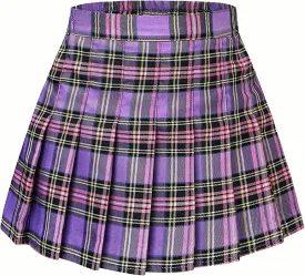Joe Wenko Girls Women's Pleated Skirt, High Waist School Uniform A-Line Short Skirt