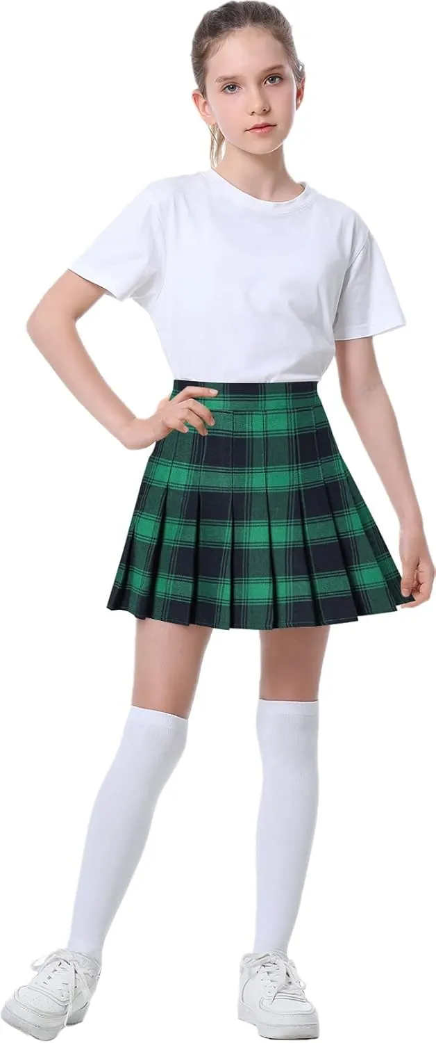 Joe Wenko Girls Women's Pleated Skirt, High Waist School Uniform A-Line Short Skirt