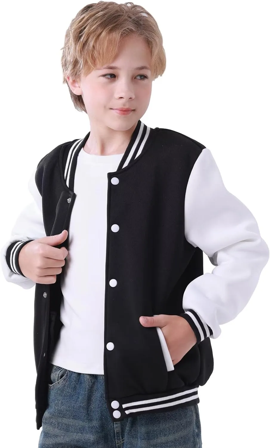 Kids Baseball Jacket Varsity Style Casual Fit Sport Boys Girls Team Uniforms Cardigan Sweatshirt