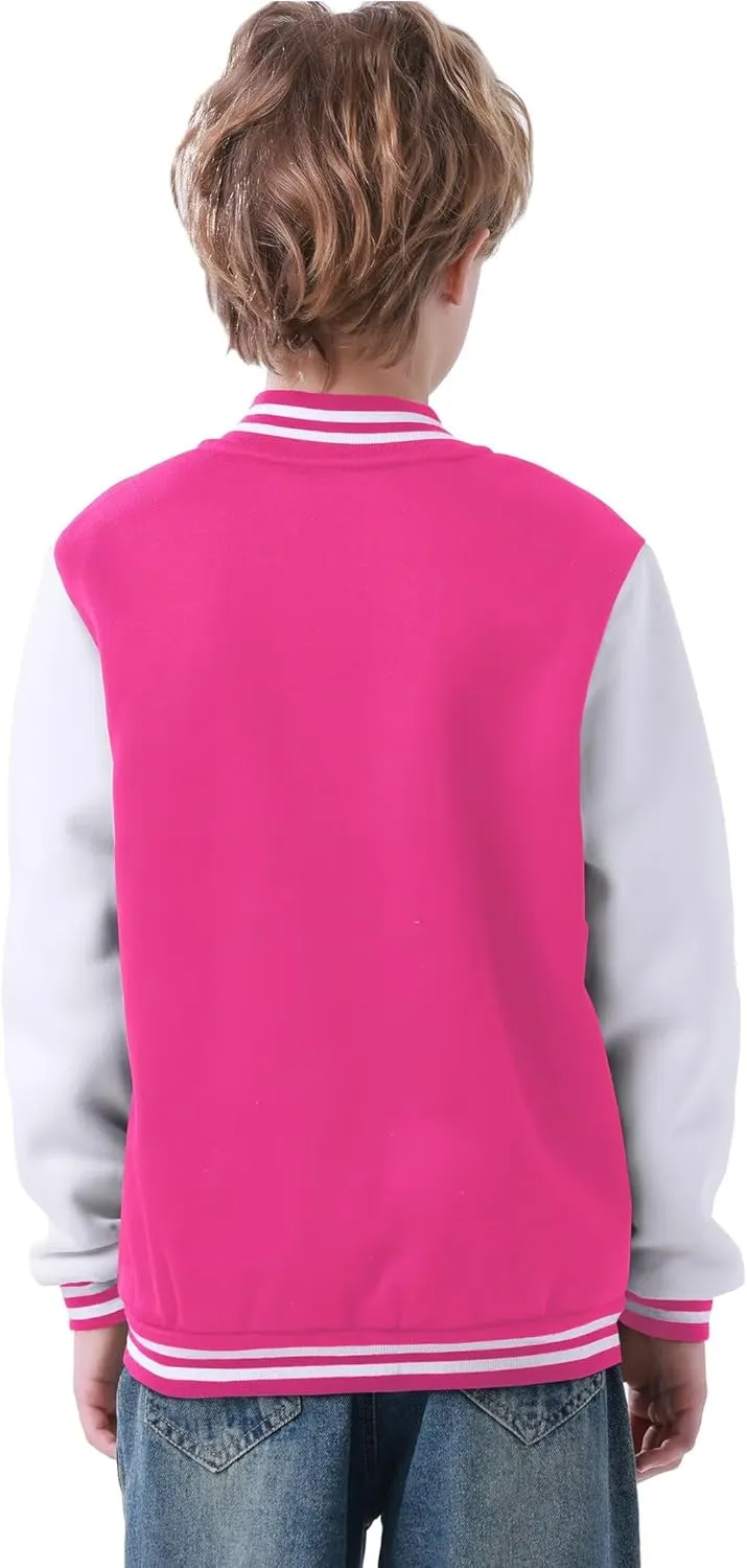 Kids Baseball Jacket Varsity Style Casual Fit Sport Boys Girls Team Uniforms Cardigan Sweatshirt