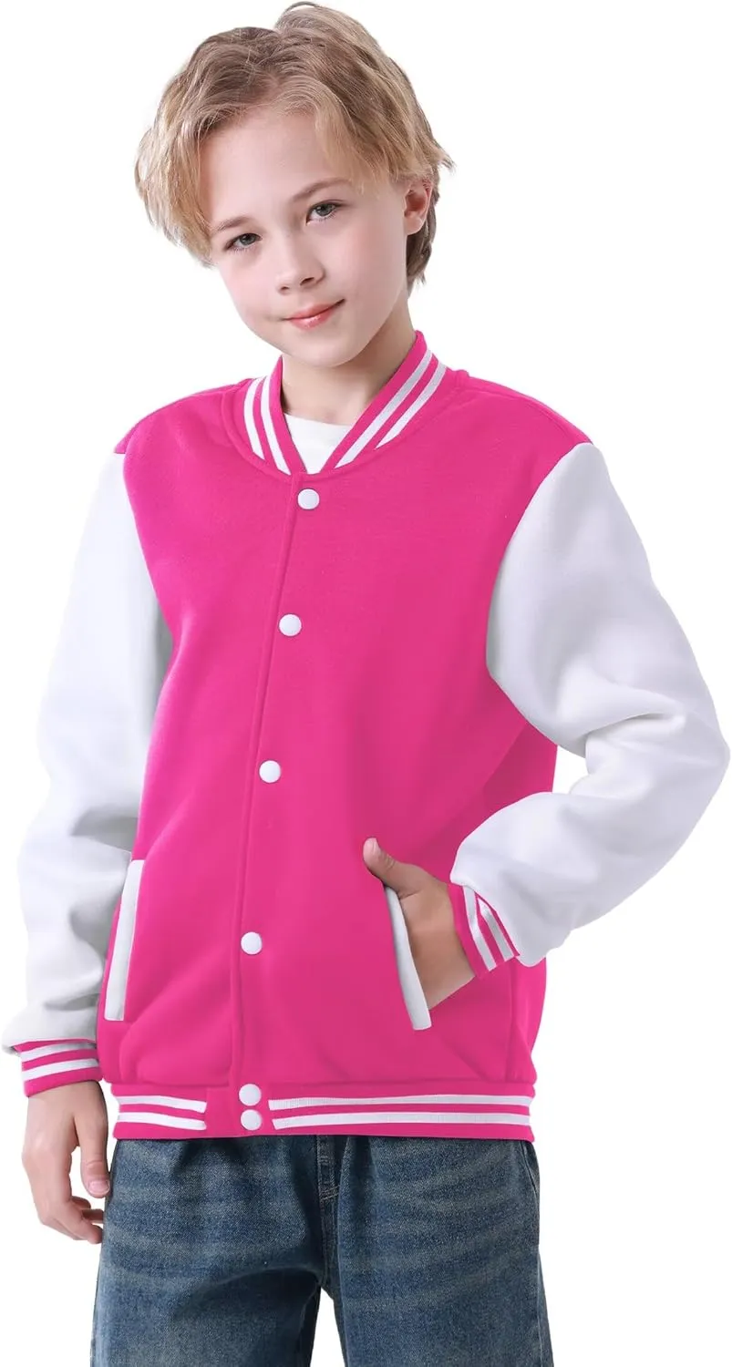 Kids Baseball Jacket Varsity Style Casual Fit Sport Boys Girls Team Uniforms Cardigan Sweatshirt