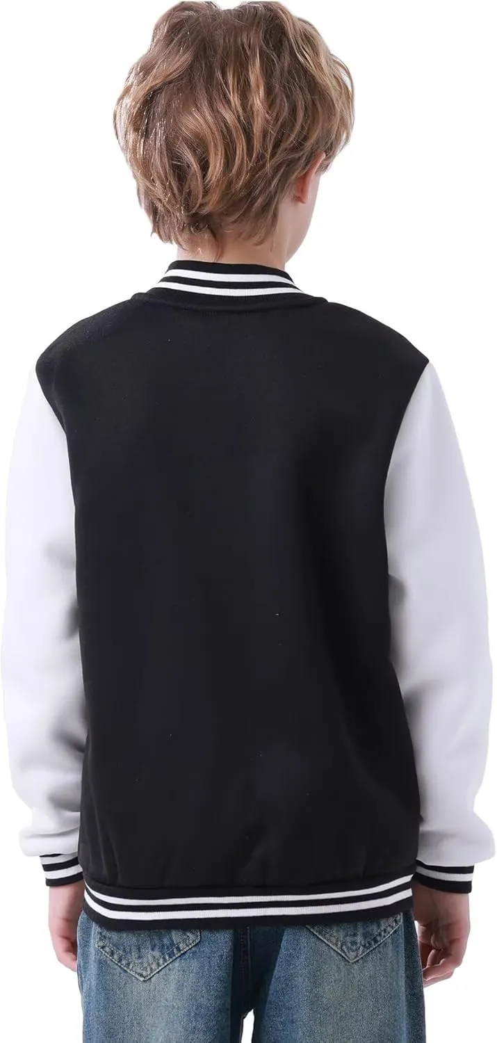 Kids Baseball Jacket Varsity Style Casual Fit Sport Boys Girls Team Uniforms Cardigan Sweatshirt