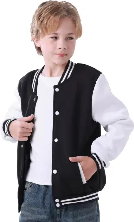 Kids Baseball Jacket Varsity Style Casual Fit Sport Boys Girls Team Uniforms Cardigan Sweatshirt
