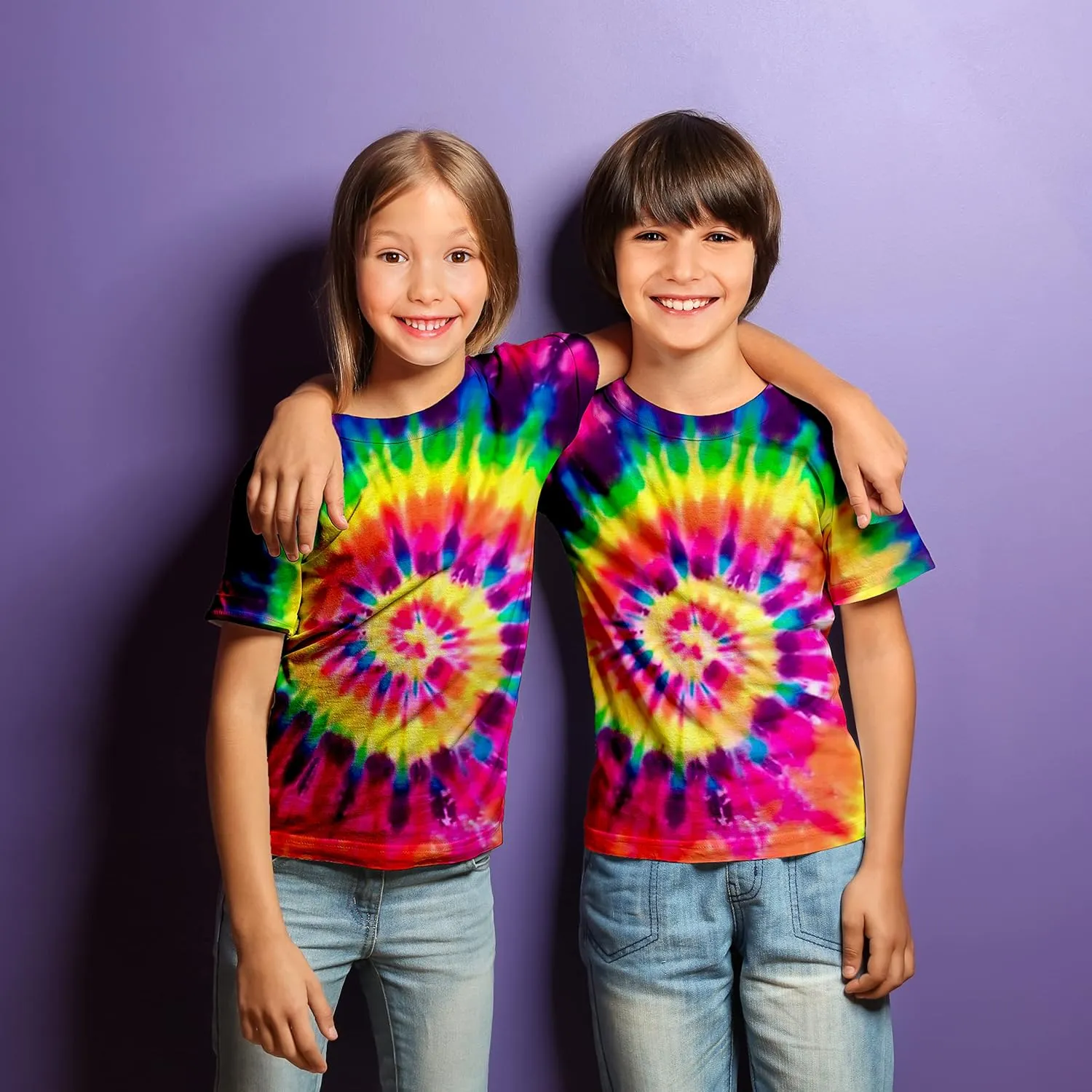 Kids Tie Dye Shirt 6-18 Years Children Hippies Senior Tie-Dye Tee Tshirt for Boys' Girls'