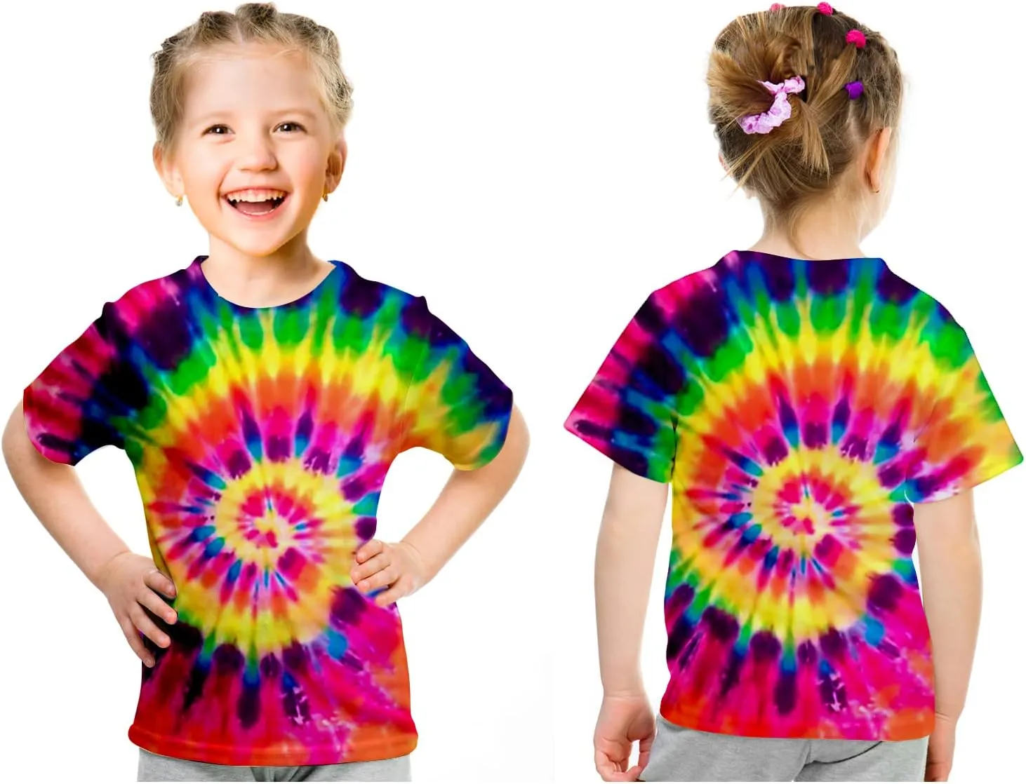 Kids Tie Dye Shirt 6-18 Years Children Hippies Senior Tie-Dye Tee Tshirt for Boys' Girls'