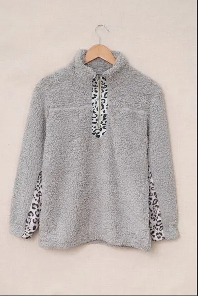 Lacole Leopard Sherpa Sweatshirt