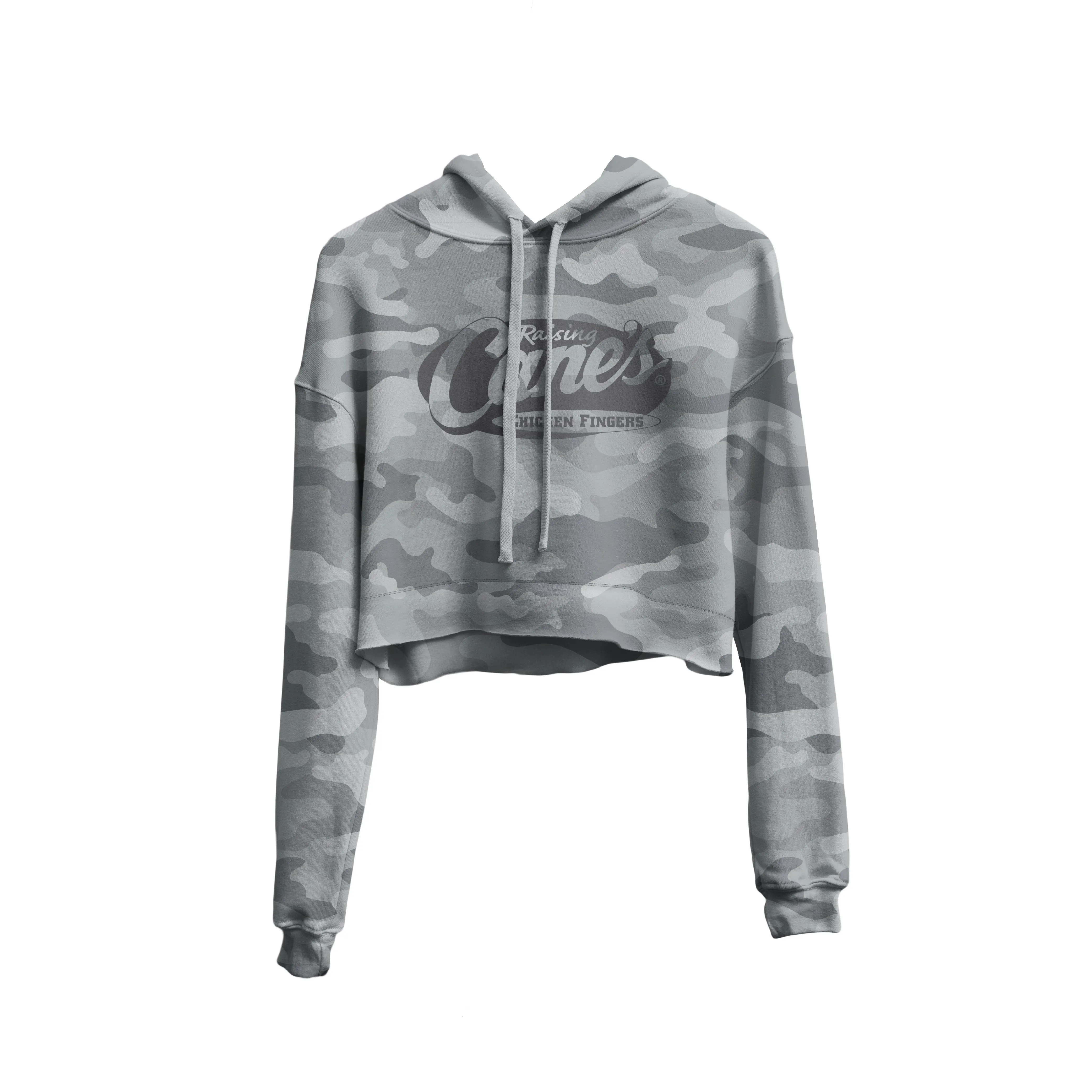 Lightweight Cropped Camo Hooded Sweatshirt