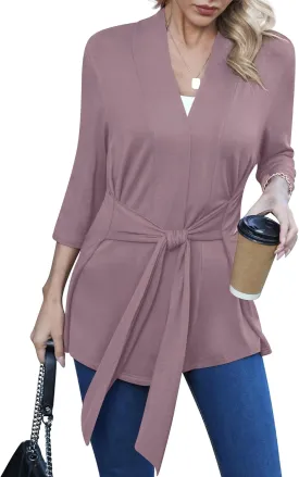 LILBETTER Women's Casual Lightweight 3/4 Sleeve Open Front Cardigan Draped Duster