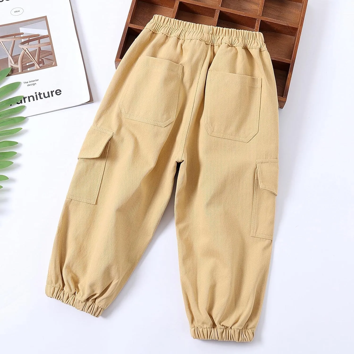 Little Boys Cargo Jogger Pants Toddler Kids Multi Pocket Twill Casual Trousers with Elastic Hem (Age 2-7Years)