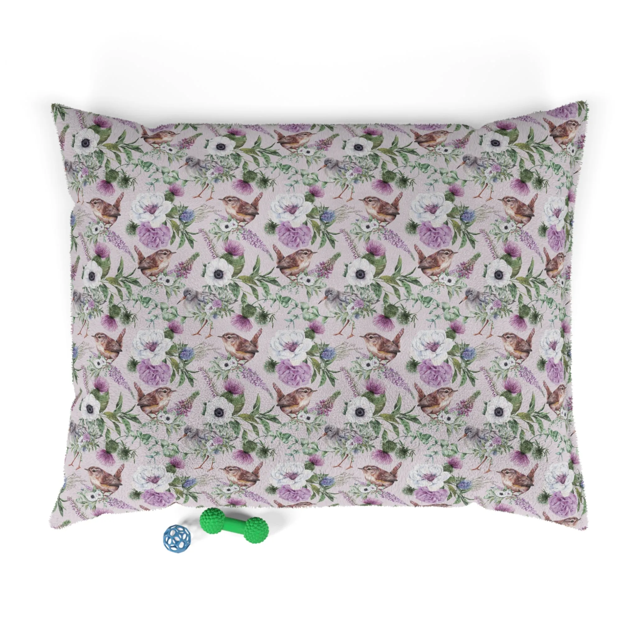 Luxury Pet Bed, feather soft fleece, Scottish Floral Bird