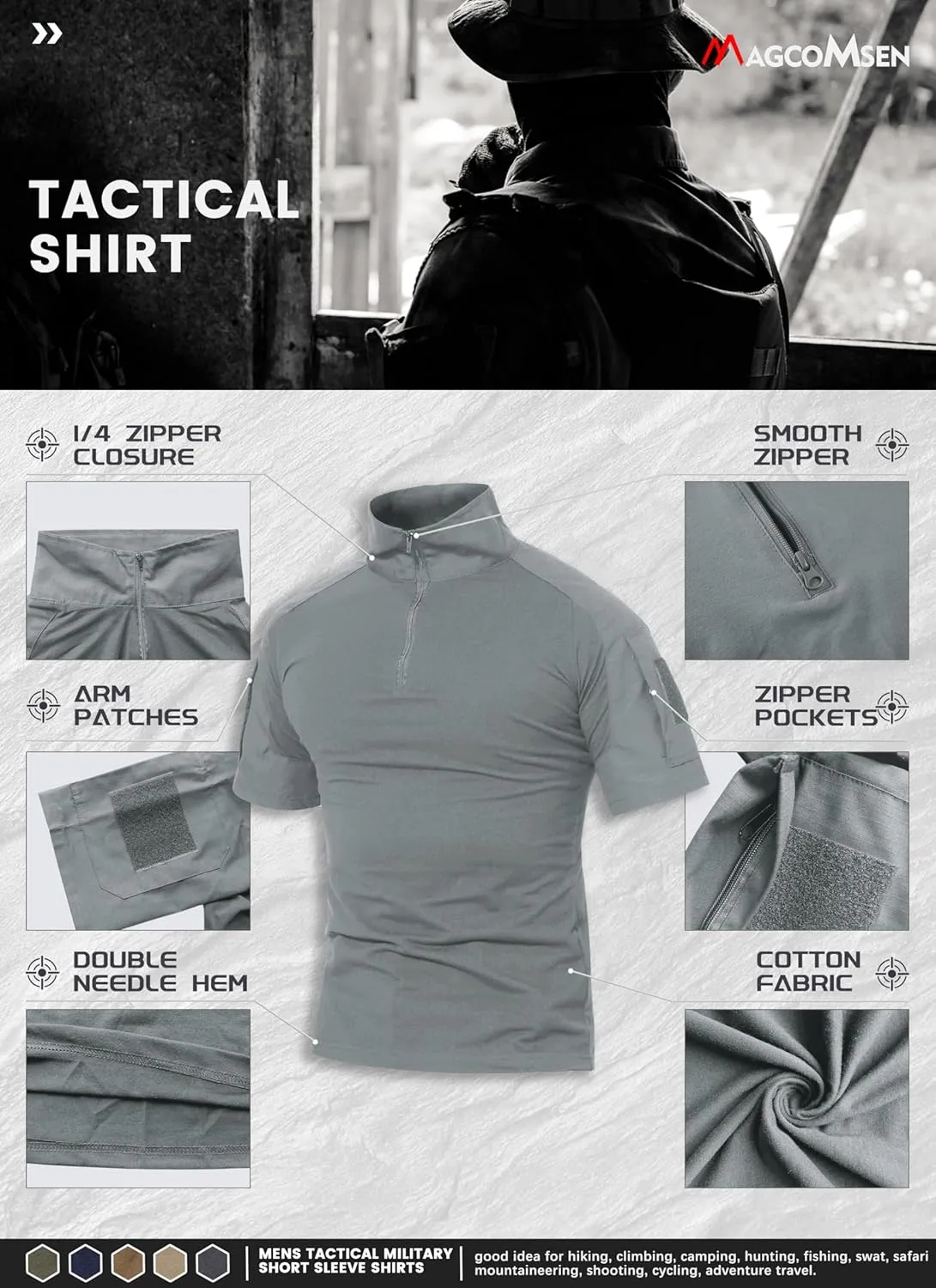 MAGCOMSEN Men's Tactical Military Shirts 1/4 Zip Short Sleeve Slim Fit Camo Shirt