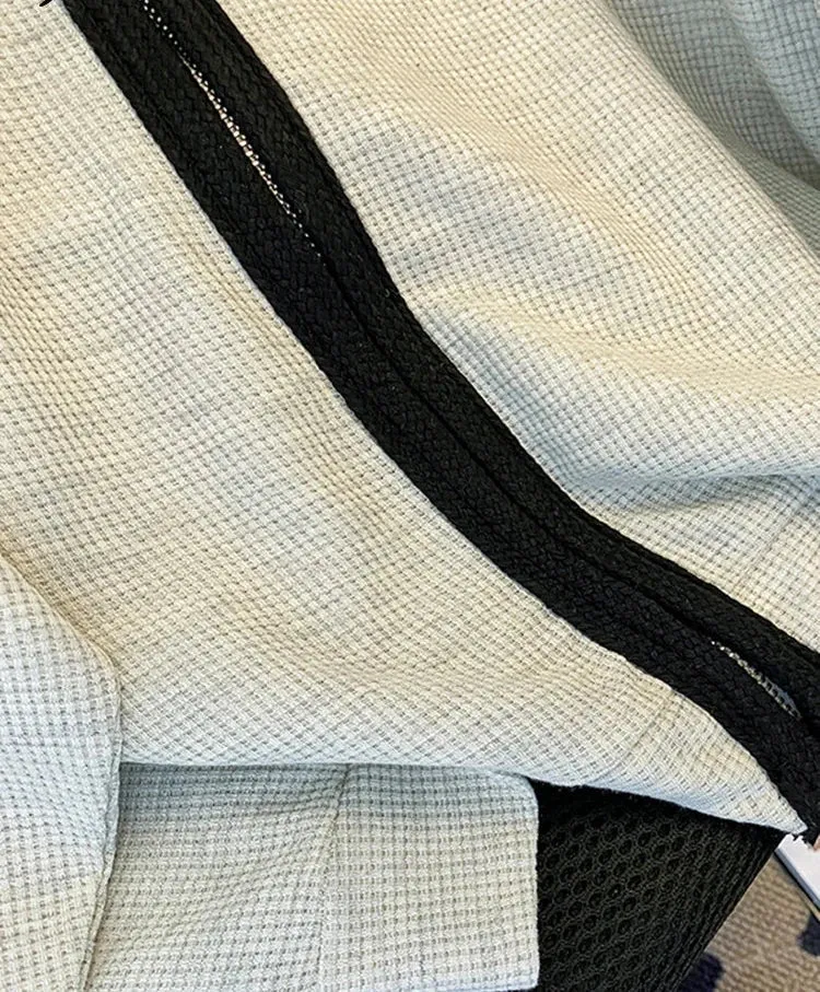 Metaversmall Zipper Black Stripe Patchwork Women Hoodies High Street White Sweatshirt Polo Collar Zip-up Cardigan Female Jacket M-XL