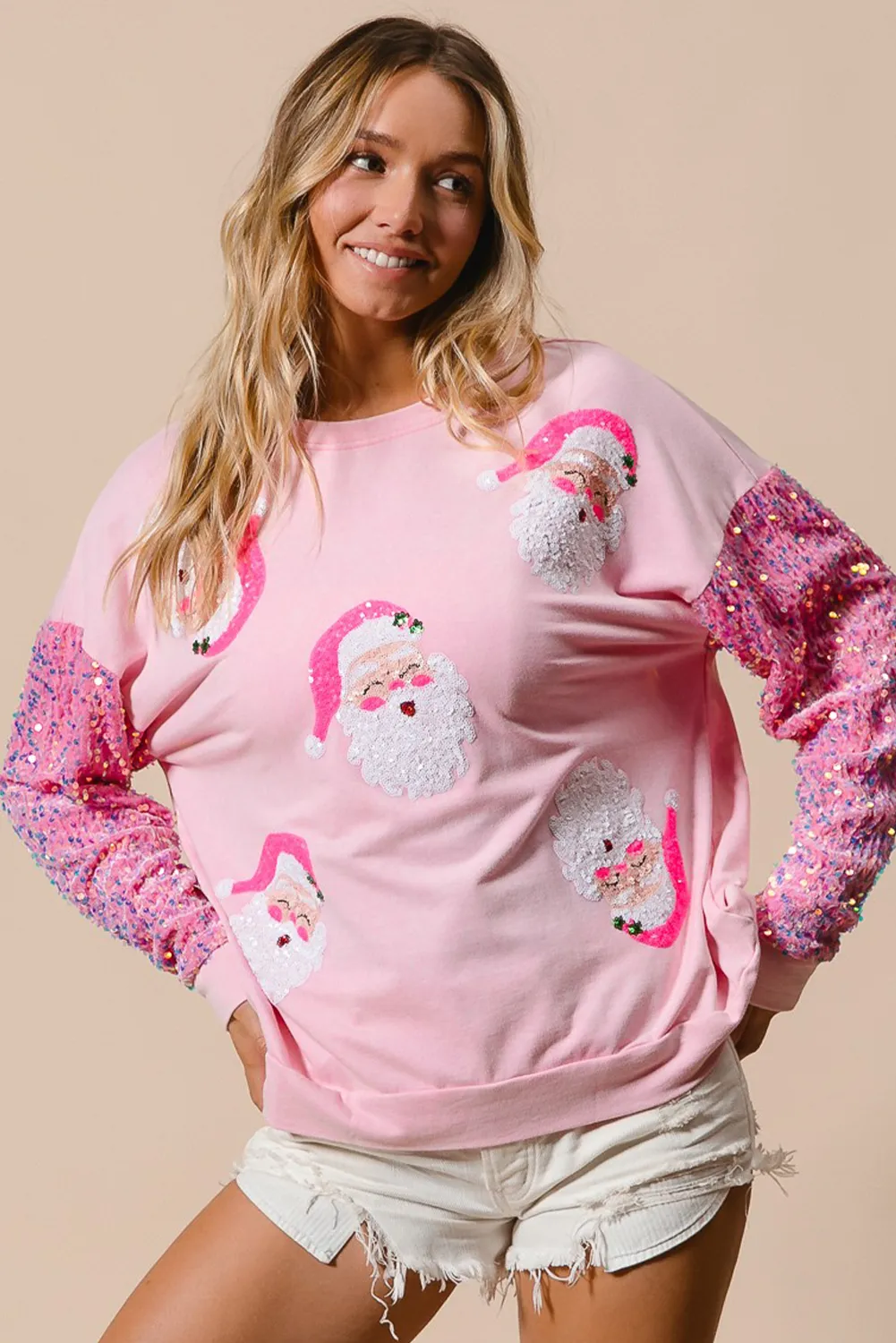 Moonlight Jade Sequined Santa Claus Christmas Sweatshirt