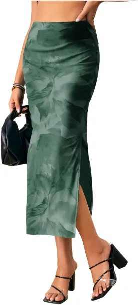 OYOANGLE Women's Tie Dye High Elastic Waist Bodycon Long Skirt Boho Split Side Maxi Skirts
