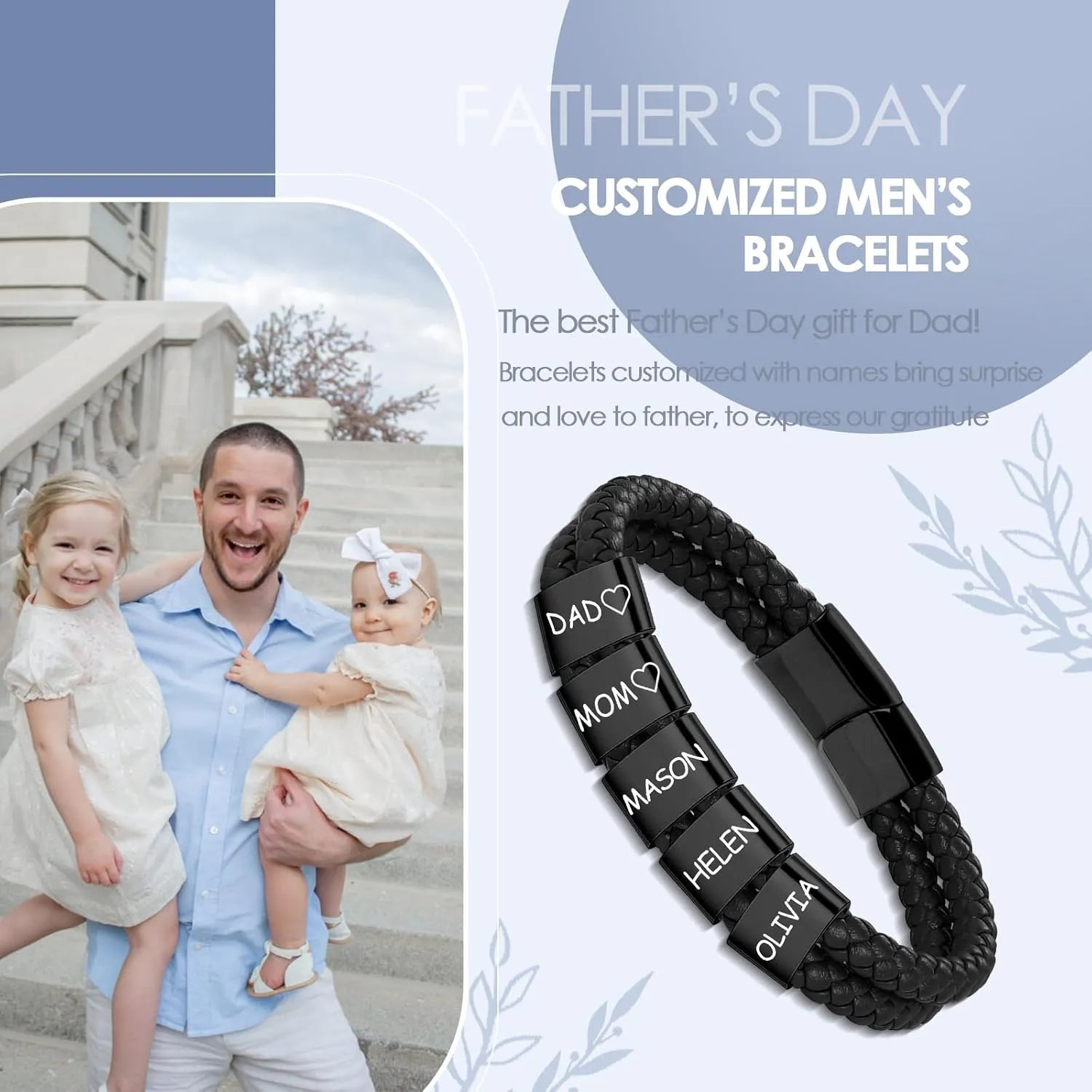 Personalized Fathers Gift Custom Dad Bracelet with Names for Men Fathers Bracelet Best Dad Ever Gifts from Daughter Son Wife