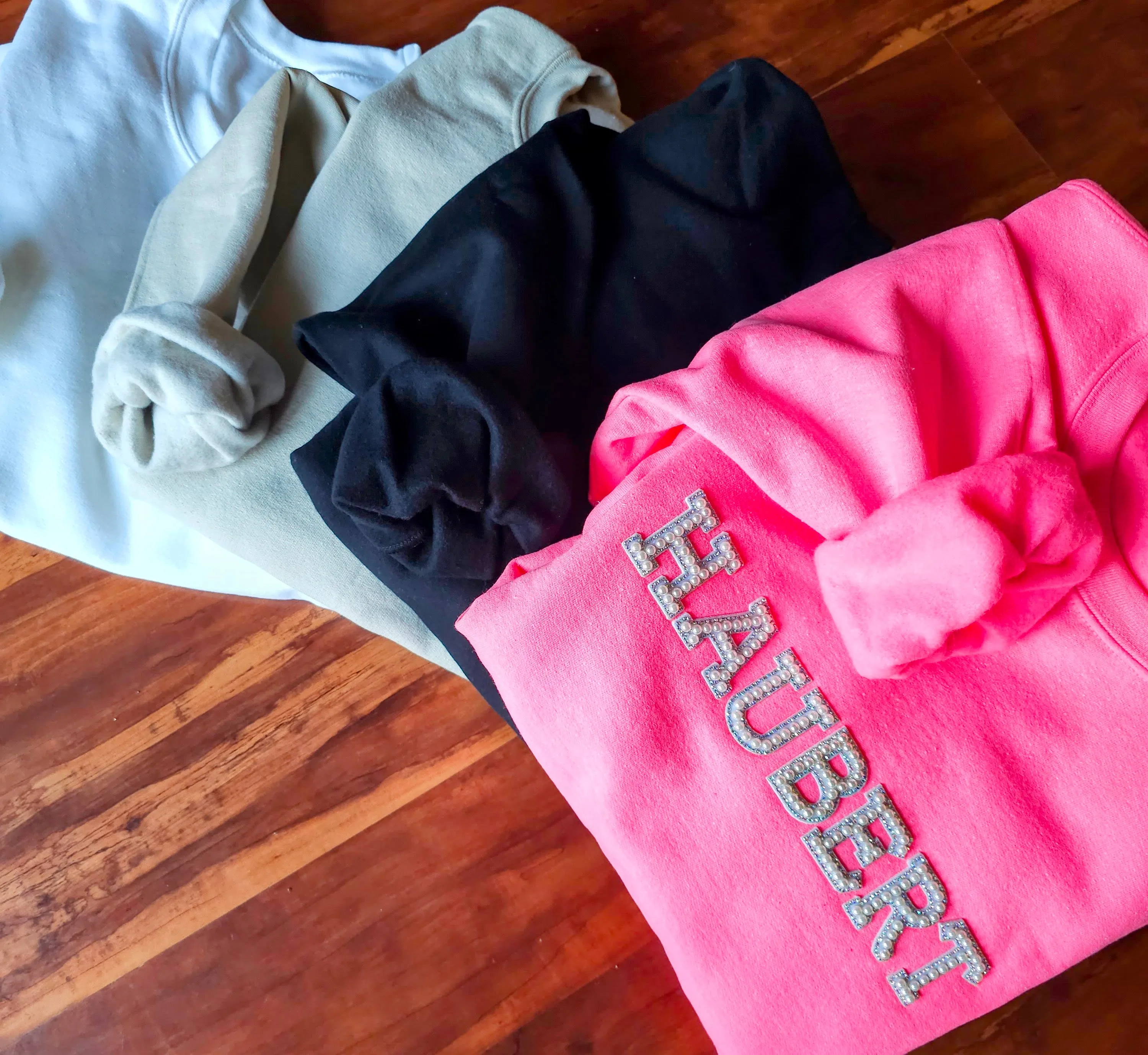 Personalized Pearl & Rhinestone Patch Crew Neck Sweatshirt