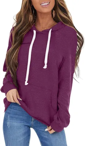 PGANDS Women's Long Sleeve Drawstring Hoodies Sweatshirt Casual Loose Lightweight Pullover Tops with Pocket