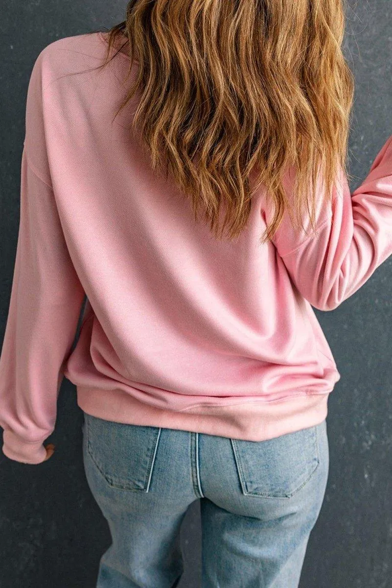 Pink Glitter Chenille Hearts Valentines Sweatshirt