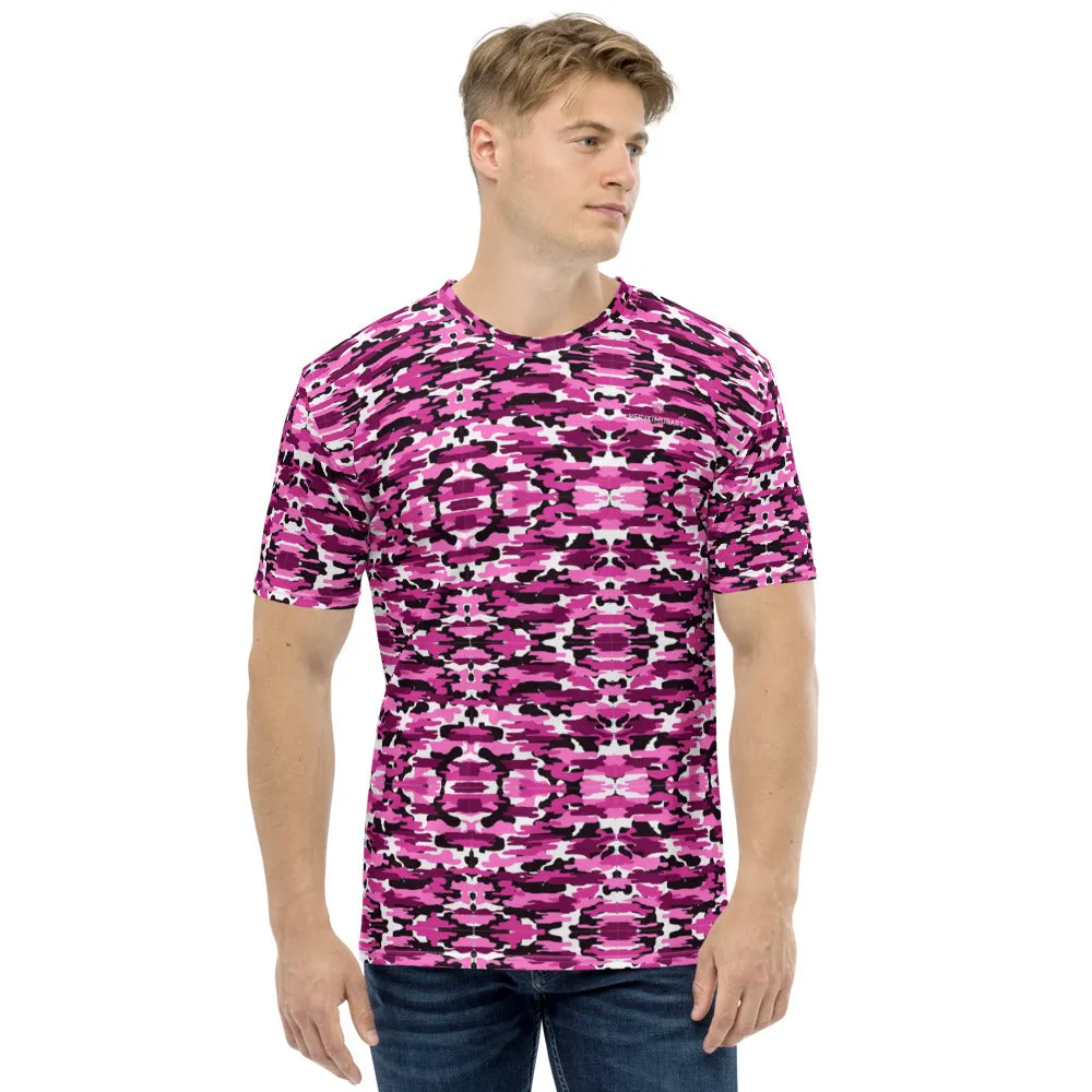 Pink Purple Camo Men's T-shirt, Military Army Camouflaged Print Premium Shirts For Men-Made in USA/EU