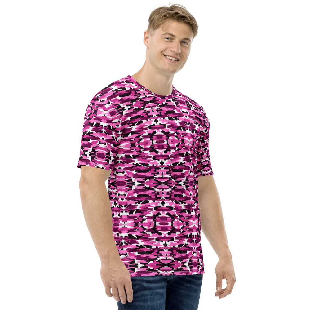 Pink Purple Camo Men's T-shirt, Military Army Camouflaged Print Premium Shirts For Men-Made in USA/EU