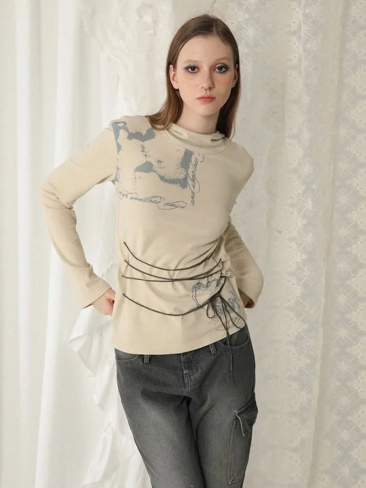 Printed Tie Waist Hooded Sweatshirt【s0000005739】
