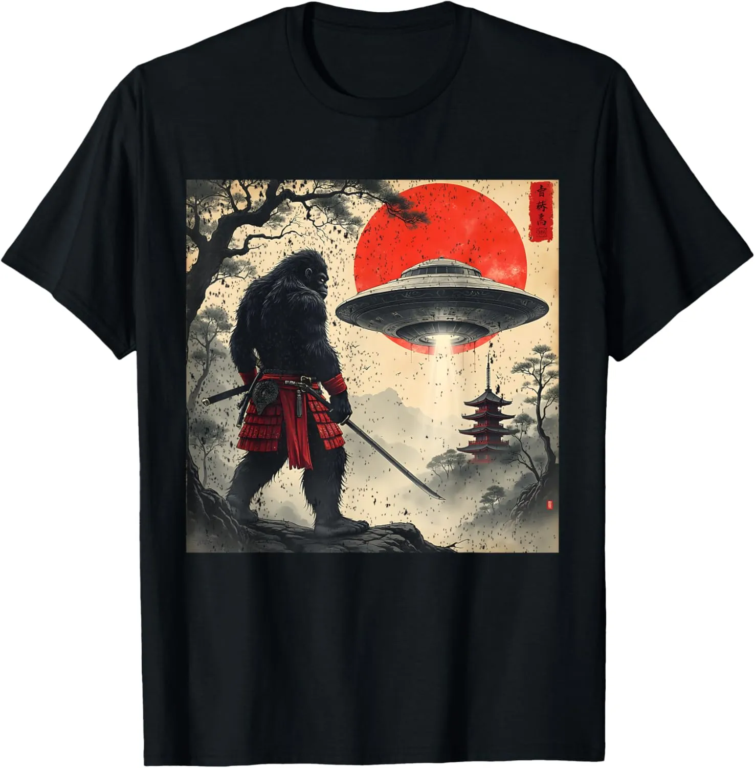 Samurai Bigfoot Japanese UFO Vintage Graphic Ukiyo-e Art T-Shirt
