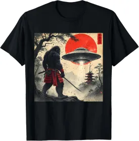 Samurai Bigfoot Japanese UFO Vintage Graphic Ukiyo-e Art T-Shirt