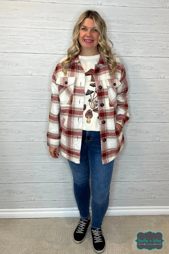 Shannon Sherpa Lined Plaid Shacket - Terra Cotta