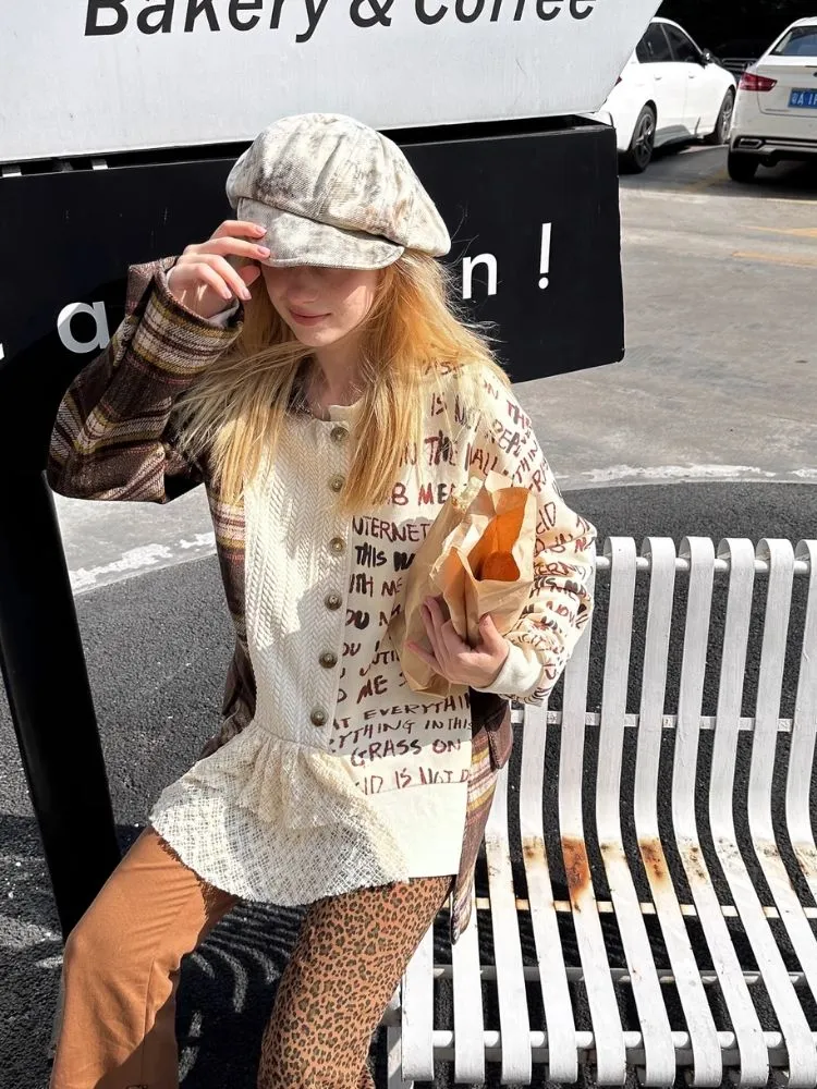 Splicing Printed Cardigan Sweatshirt【s0000006679】