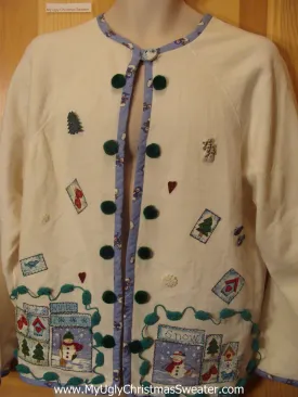 Tacky Cheap Christmas Sweatshirt Snowmen Cardigan