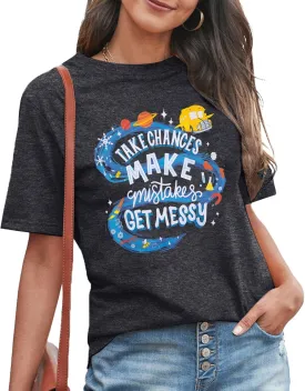 Teacher Shirts Take Chances Make Mistakes Get Messy Graphic Back to School Tshirt Short Sleeve Tee Casual Funny Teacher Tops
