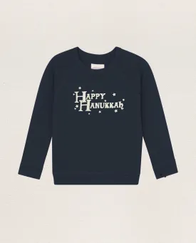The Little College Sweatshirt. -- NAVY WITH HANUKKAH GRAPHIC