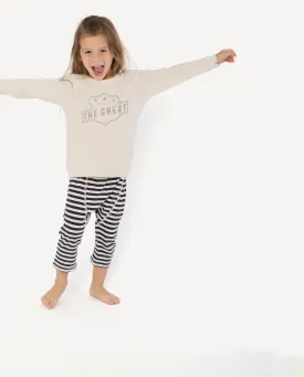 The Little College Sweatshirt. -- Vanilla with Navy Badge Graphic