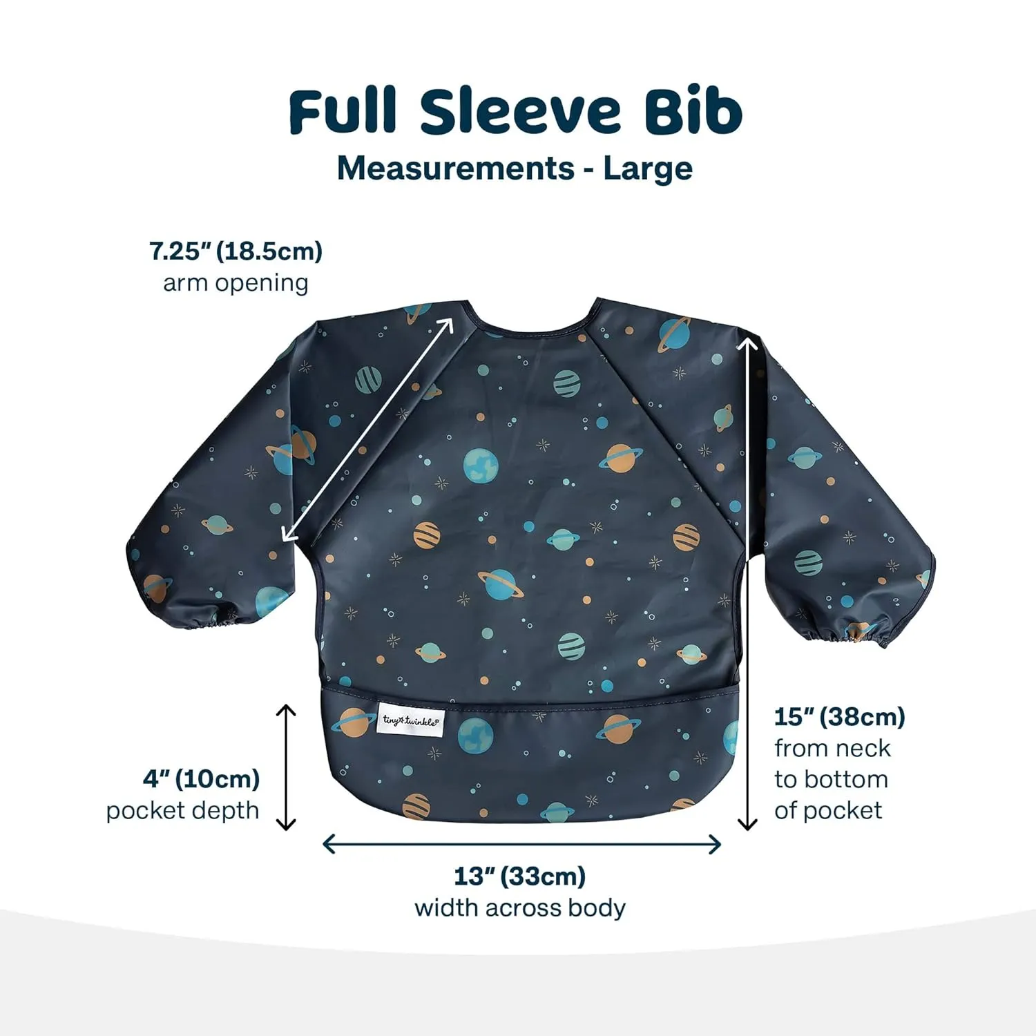 Tiny Twinkle Mess Proof Baby Bib,Waterproof Smock Baby Bib for Eating,Machine Washable Long Sleeve Bib,Baby Led Weaning,Toddler Bib,BLW Supplies(Space, Large 2-4 Years)