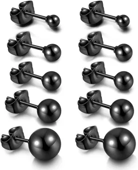 Top Plaza 10Pcs Hypoallergenic Stainless Steel Round Ball Earrings for Women Men Studs Earring Set 3mm-8mm