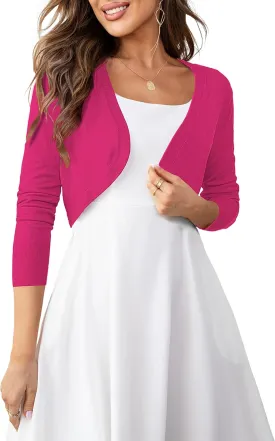 U.Vomade Women's Cropped Cardigan Bolero Shrug Open Front Sweater Long Sleeve S-1X