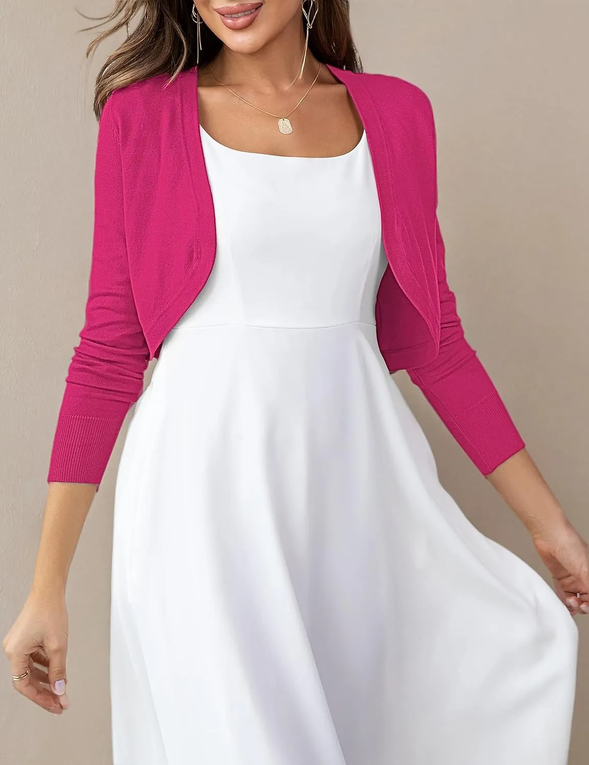 U.Vomade Women's Cropped Cardigan Bolero Shrug Open Front Sweater Long Sleeve S-1X