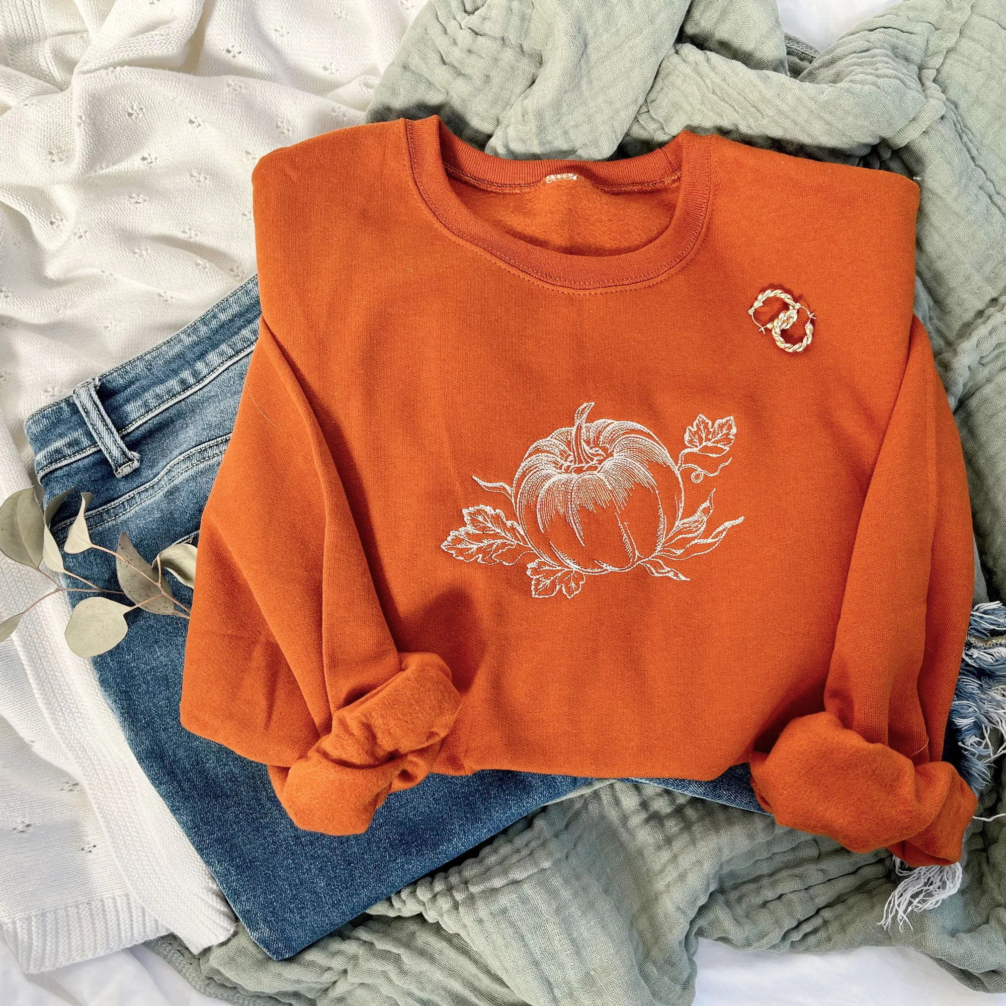 Vintage Pumpkin Embroidered Gemma Crewneck Sweatshirt
