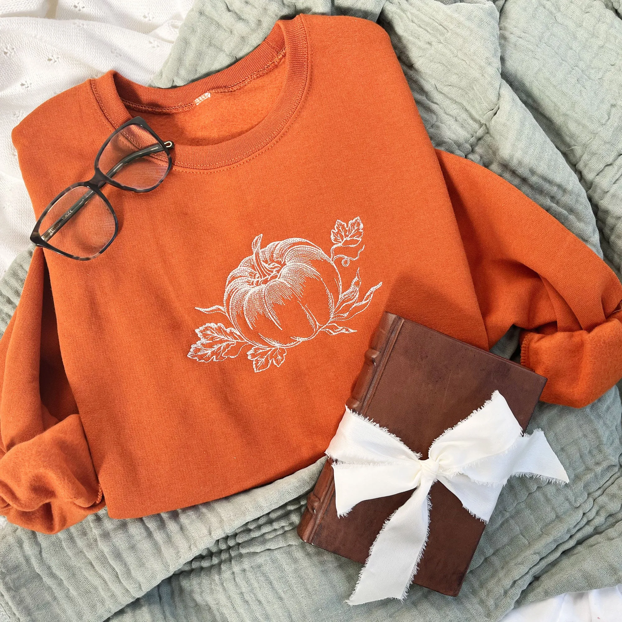 Vintage Pumpkin Embroidered Gemma Crewneck Sweatshirt
